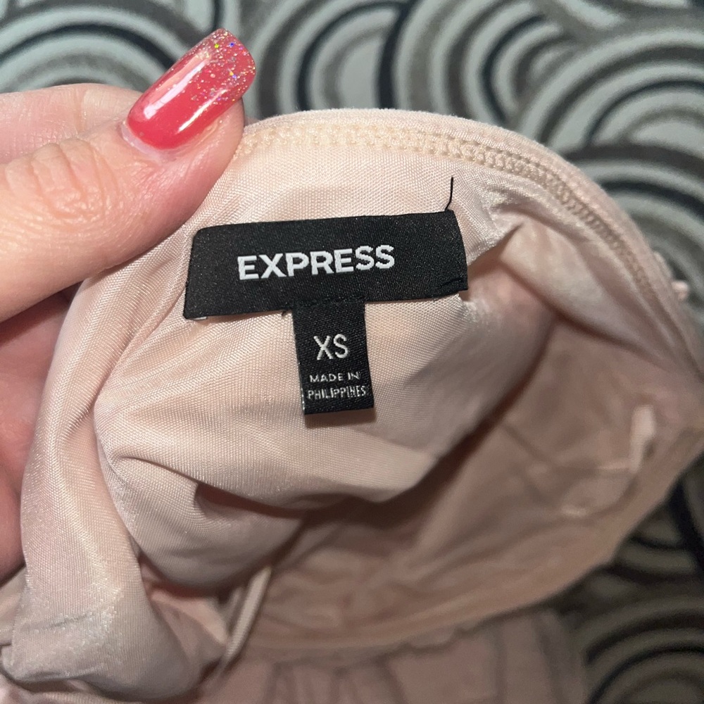 Express Light Pink Ruffled Stretch Strapless Dres… - image 5
